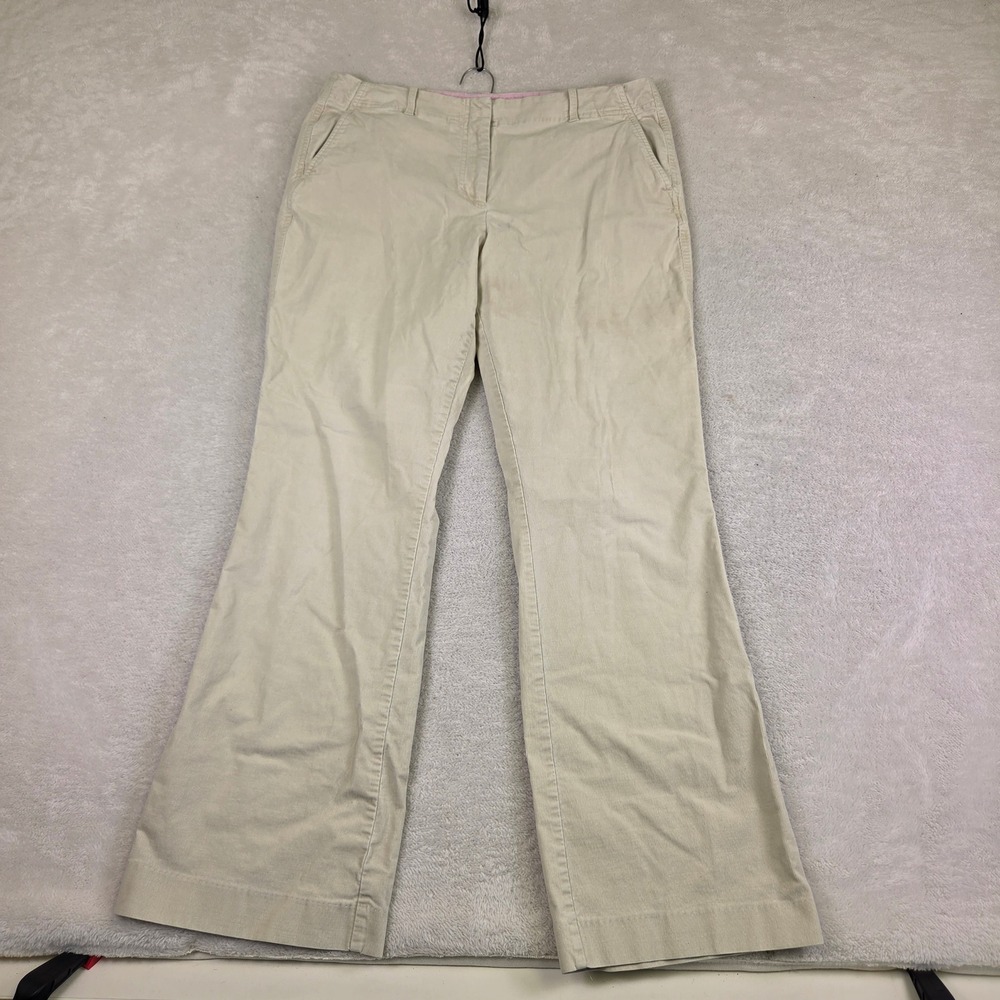 Lands End Womens Corduroy Pants Beige Khaki Flare Leg Size 14 Fine Wale 4682